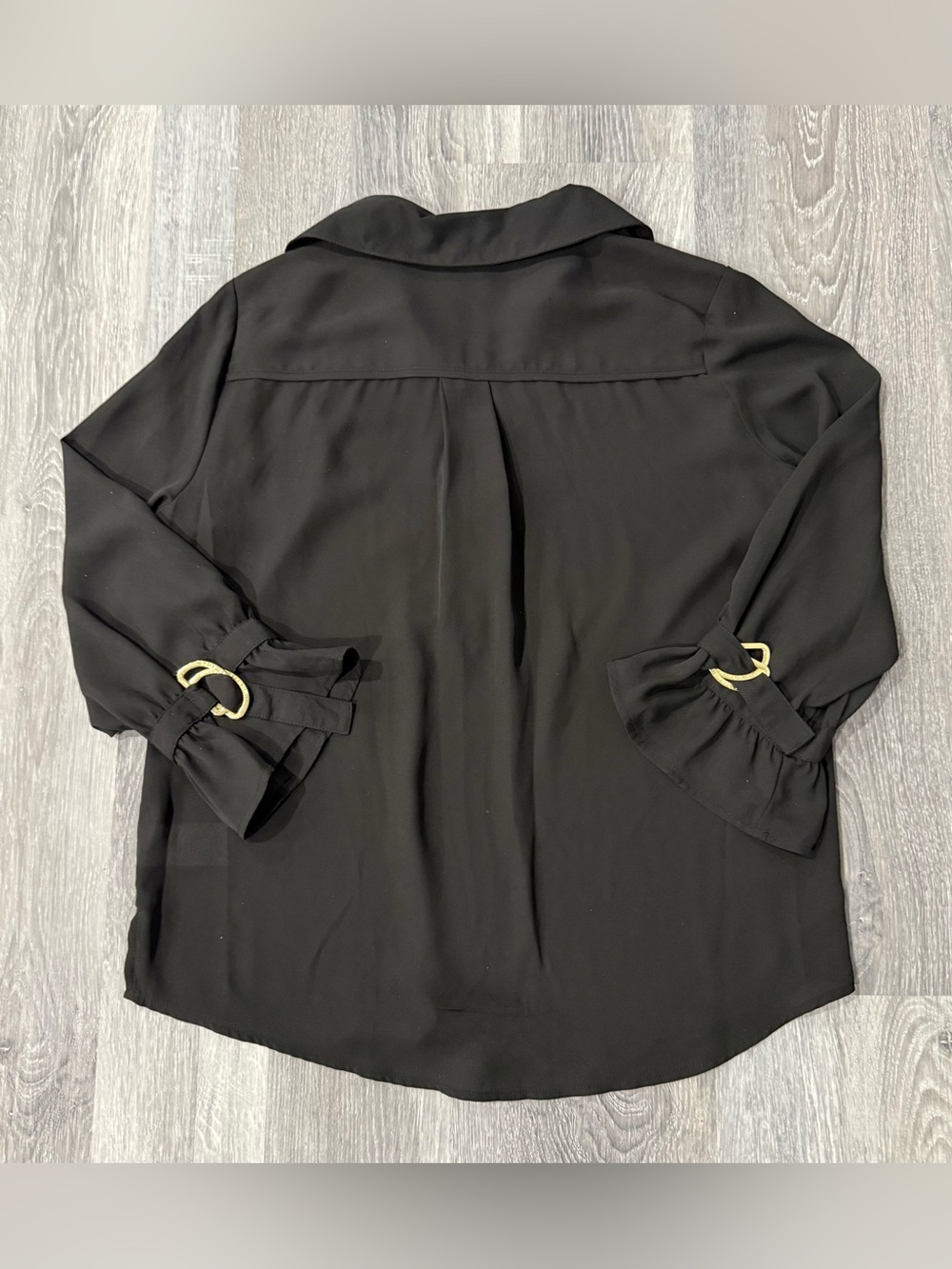 MICHAEL Michael Kors Black Blouse with Gold Buckle Sleeve Detail